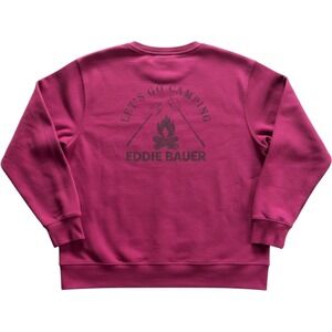 Eddie Bauer Womens Pink Let's Go Camping Fleece Pullover‎ Sweatshirt Large